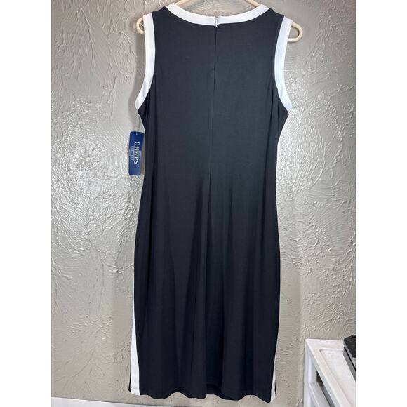 Chaps Ladies Black Stretchy Dress White Trim Summer Business Casual Size Large - Picture 2 of 5